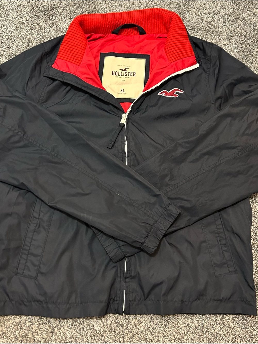 Vintage Red & Navy Men’s Hollister Windbreaker Jacket, Y2K, XL, Logo- 11